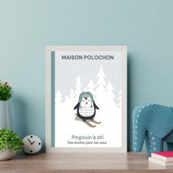 Affiche Pingouin à ski ambiance
