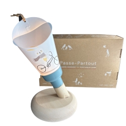 Coffret Lampe Nomade "Passe-Partout" Lapin à vélo ! Bleu Glacier sur socle