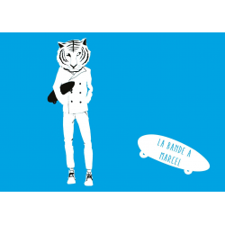 Front - 10 Junior birthday invitations blue skatting tiger ‘La Bande à Marcel’ fill in the blanks - promotion 50% off