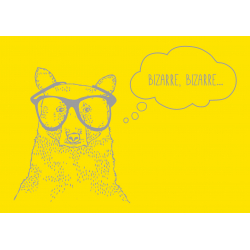 Front - 10 Junior birthday invitations yellow bear with glasses ‘Bizarre, Bizarre...’ fill in the blanks - promotion -50% off